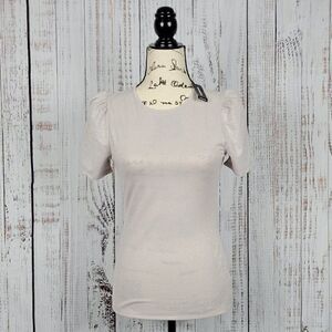 NWT Express Blush Pink XS Glitter Dressy Chic Classic Short Puffed Sleeve Blouse